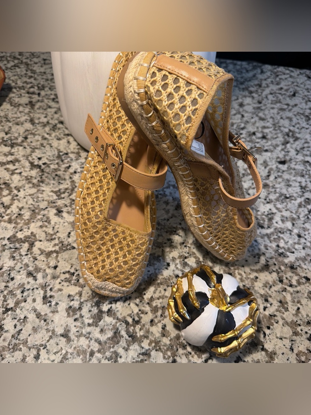 Time and Tru Mustard Yellow Woven Espadrille Flats with Ankle Strap